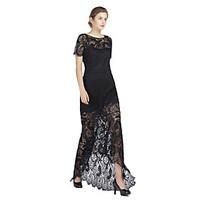 A-Fu Formal Evening Dress - See Through Sheath / Column Jewel Asymmetrical Lace Charmeuse with Lace