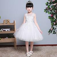 A-line Knee-length Flower Girl Dress - Lace Jewel with Appliques Lace