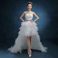 A-line Wedding Dress Little White Dress Asymmetrical Strapless Lace Tulle with Lace