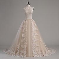 a line wedding dress wedding dress in color chapel train halter tulle  ...