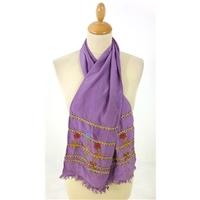 A Violet Coloured Delicately Embroidered Long Scarf With Fringing