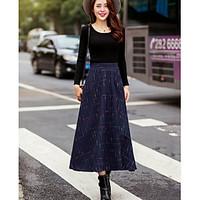 A Line Striped Skirts, Casual/Daily Simple Low Rise Midi Elasticity Others Micro-elastic Winter