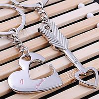 A Pair Lover Heart and Arrow Shaped Silver Keychains