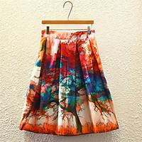 A Line Swing Floral Skirts, Going out Casual/Daily Holiday Vintage Cute Street chic High Rise Knee-length Zipper Polyester Micro-elastic