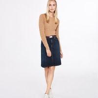 a line denim skirt dark blue worn in