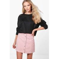 A-Line Button Through Cord Skirt - pink