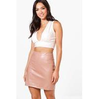 A Line Leather Look Mini Skirt - rose