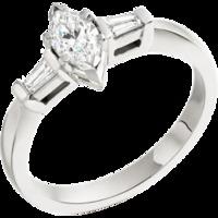 A stunning Marquise Cut diamond ring with Baguette shoulder stones in platinum