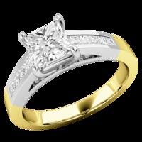 A striking Princess Cut diamond ring with shoulder stones in 18ct yellow & white gold