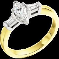 A stunning Marquise Cut diamond ring with Baguette shoulder stones in 18ct yellow & white gold