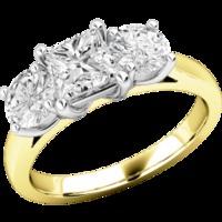 A striking Princess & Round Brilliant Cut three stone diamond ring in 18ct yellow & white gold