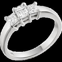 A stylish Emerald & Princess Cut three stone diamond ring in 18ct white gold