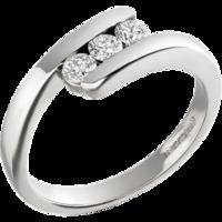 A Round Brilliant Cut three stone twisted diamond ring in platinum