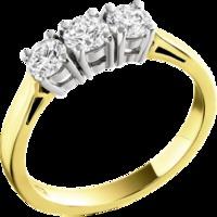 A breathtaking Round Brilliant Cut three stone diamond ring in 18ct yellow & white gold