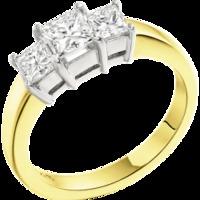 A breathtaking Princess Cut three stone diamond ring in 18ct yellow & white gold