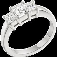 A breathtaking Princess Cut three stone diamond ring in platinum