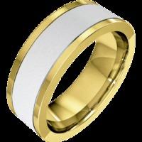 A stunning mixed finish mens wedding ring in 18ct yellow & white gold