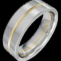 A classic grooved mens wedding ring in 18ct white & yellow gold