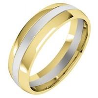 A classic courted mixed finish mens wedding ring in 18ct yellow & white gold