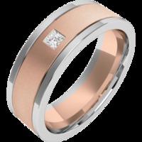 A stylish Princess Cut diamond set mens ring in 18ct rose & white gold