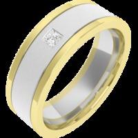 A stylish Princess Cut diamond set mens ring in 18ct white & yellow gold