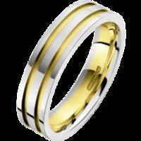 A classic double grooved mens ring in 18ct yellow & white gold