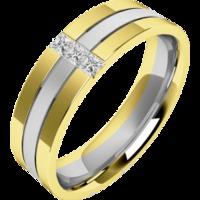 A stunning Princess Cut diamond set mens wedding ring in 18ct white & yellow gold