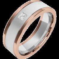 A stylish Princess Cut diamond set mens ring in 18ct white & rose gold