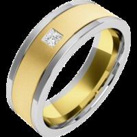 a stylish princess cut diamond set mens ring in 18ct yellow white gold