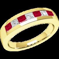 a stunning princess cut ruby diamond eternity ring in 18ct yellow gold