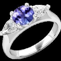 A classic tanzanite & diamond three stone ring in 18ct white gold