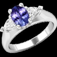 A classic tanzanite & diamond three stone ring in 18ct white gold