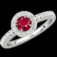 A stunning Round Cut Ruby and diamond ring with shoulder stones in palladium