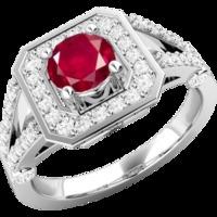 a stunning ruby diamond cluster ring in 18ct white gold