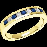 A timeless Round Brilliant Cut sapphire & diamond eternity ring in 9ct yellow gold