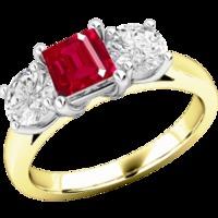 a stunning ruby diamond ring three stone ring in 18ct yellow white gol ...