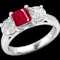 a stunning ruby diamond ring three stone ring in 18ct white gold