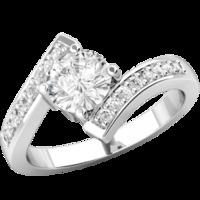 A stunning Round Brilliant Cut twist diamond ring with shoulder stones in platinum