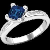 A stunning Square Cut Sapphire and Diamond ring with shoulder stones in 18ct white gold