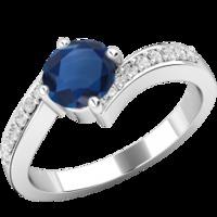 A beautiful Round cut Sapphire and diamond ring with shoulder stones in 18ct white gold