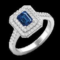 A stunning emerald cut Sapphire and diamond cluster set in platinum