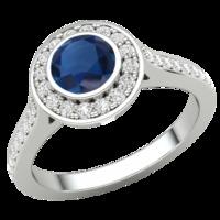 A stunning round cut Sapphire and diamond cluster ring in platinum