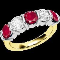 A stylish five stone ruby & diamond eternity ring in 18ct yellow & white gold