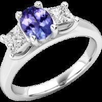 A stunning three stone tanzanite & diamond ring in 18ct white gold