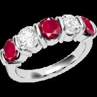 a stylish five stone ruby diamond eternity ring in 18ct white gold