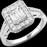 a beautiful emerald cut cluster style diamond ring in 18ct white gold