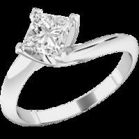 a stylish princess cut solitaire twist diamond ring in 18ct white gold