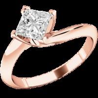 a stylish princess cut solitaire twist diamond ring in 18ct rose gold