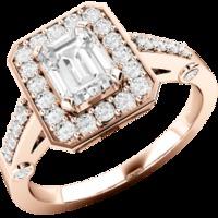 A beautiful Emerald Cut cluster style diamond ring in 18ct rose gold