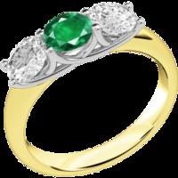 A classic three stone emerald & diamond ring in 18ct yellow & white gold